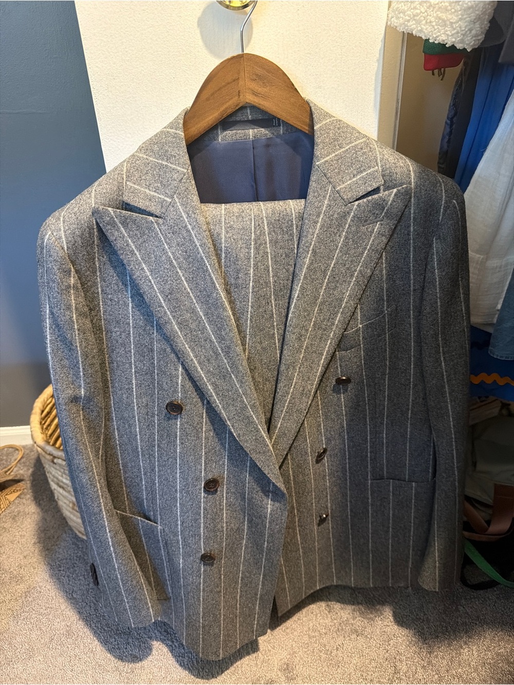 Suitsupply Gray Pinstripe Double-Breasted Blazer